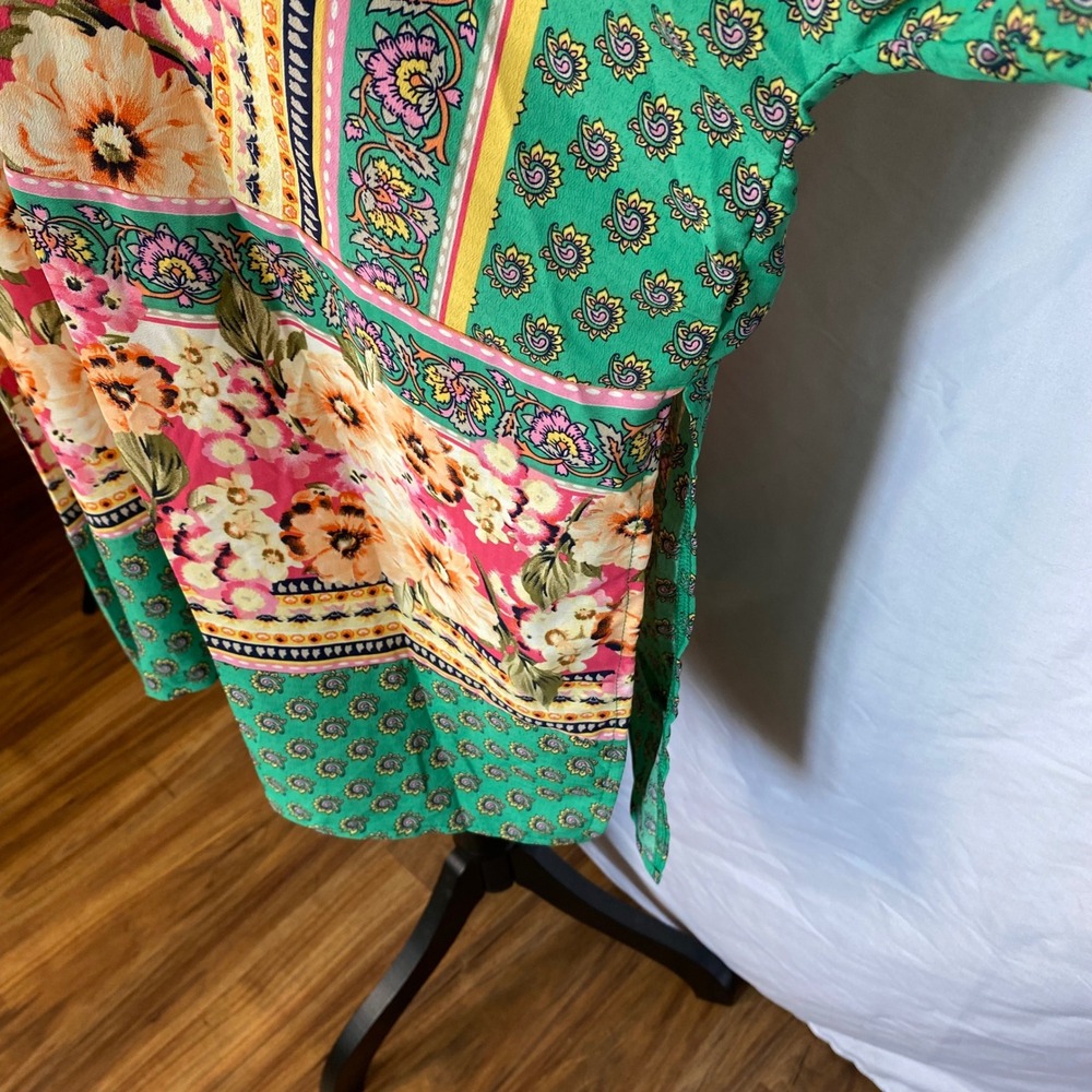 Umgee‎ Floral Paisley Kimono Cardigan Womens 1XL Green Pink Boho Festival Gypsy - Picture 6 of 10